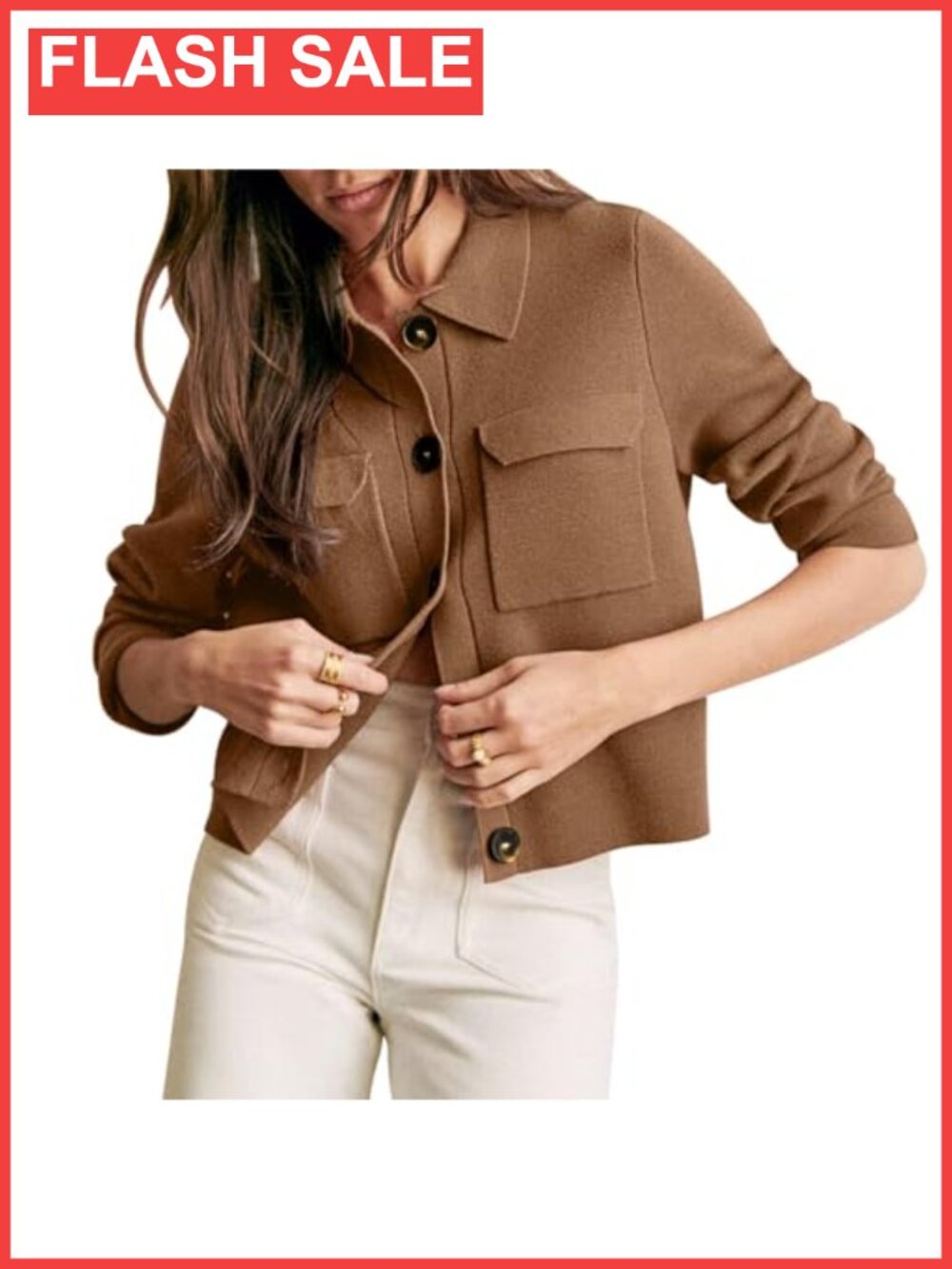 Merino Wool Cropped Shacket Button Down Cardigan Sweater